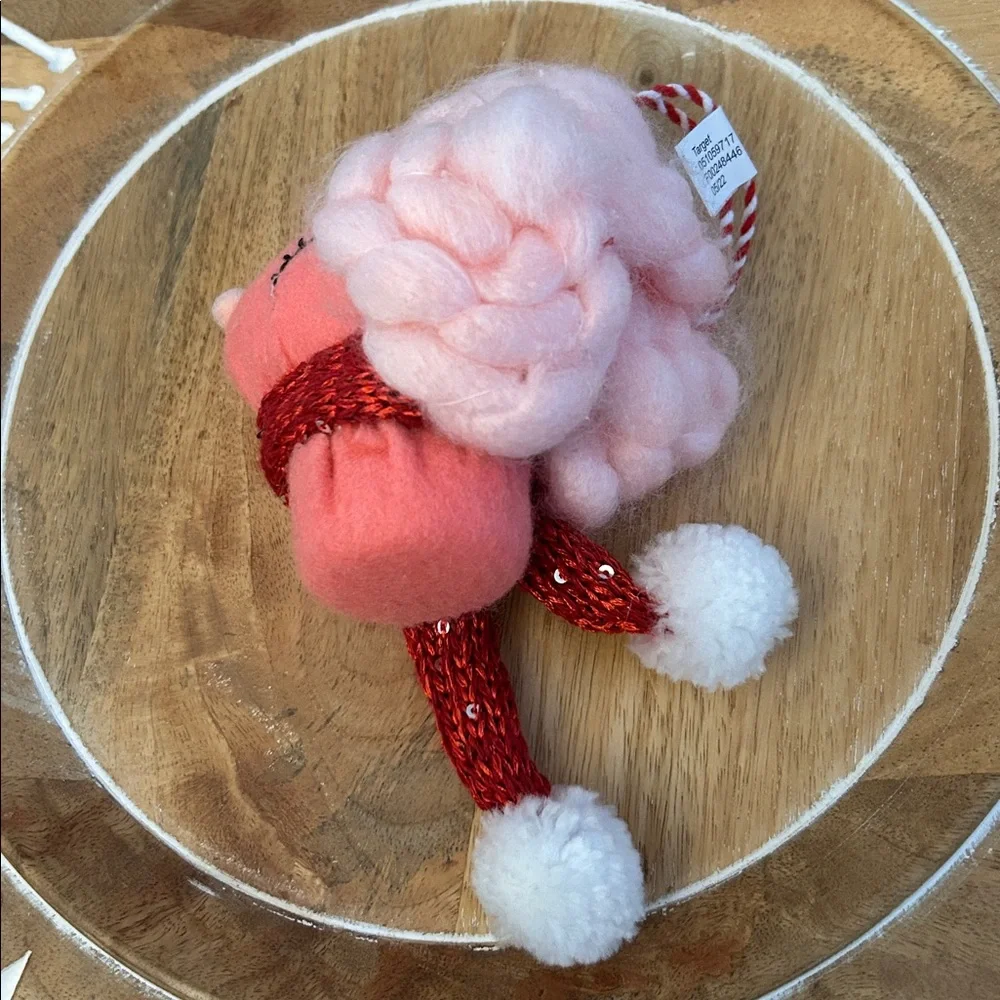 🟣 4/$15 Target Pink poodle Christmas tree ornament NEW fluffy fun decor